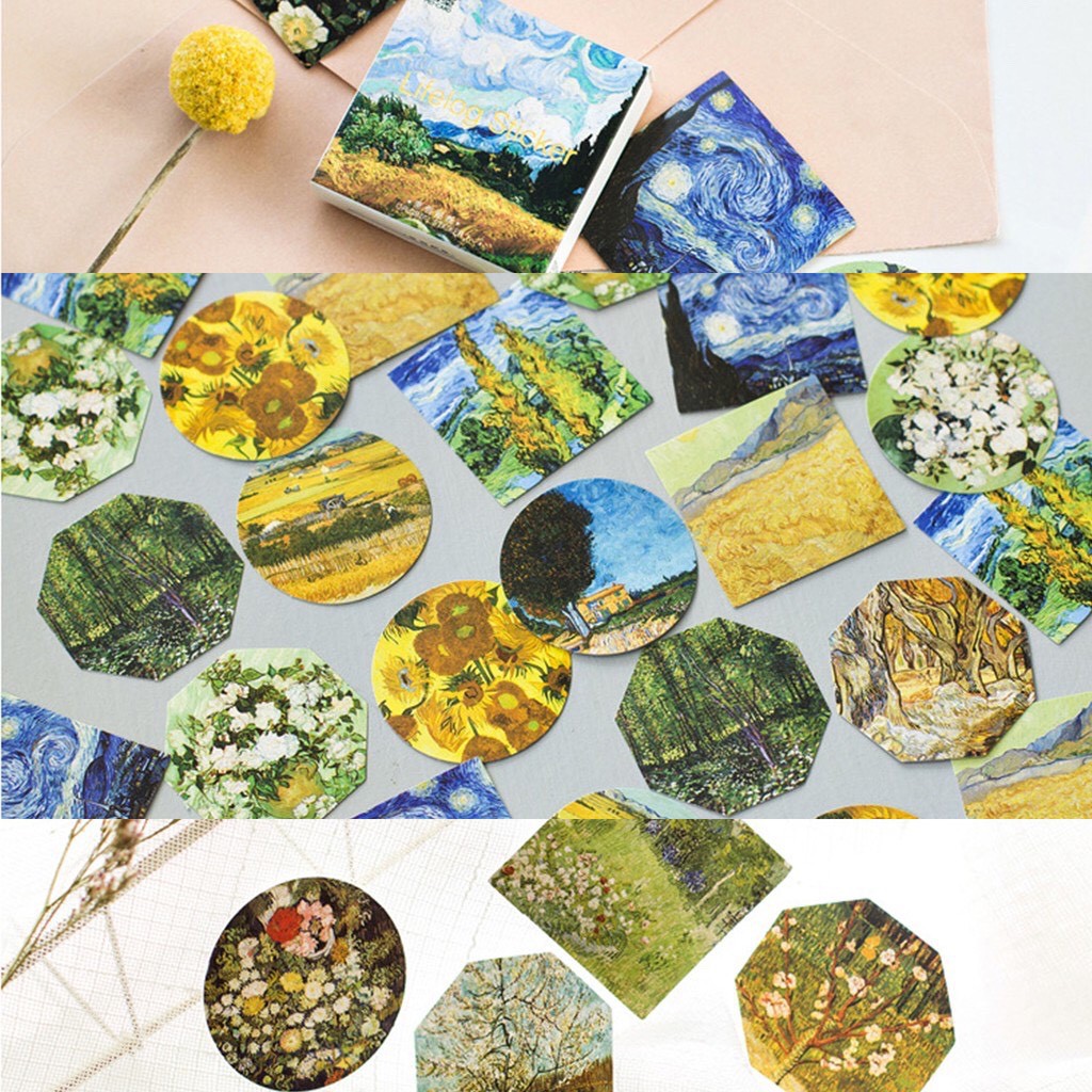 Bộ 45 sticker tranh ảnh nghệ thuật trang trí sổ tay