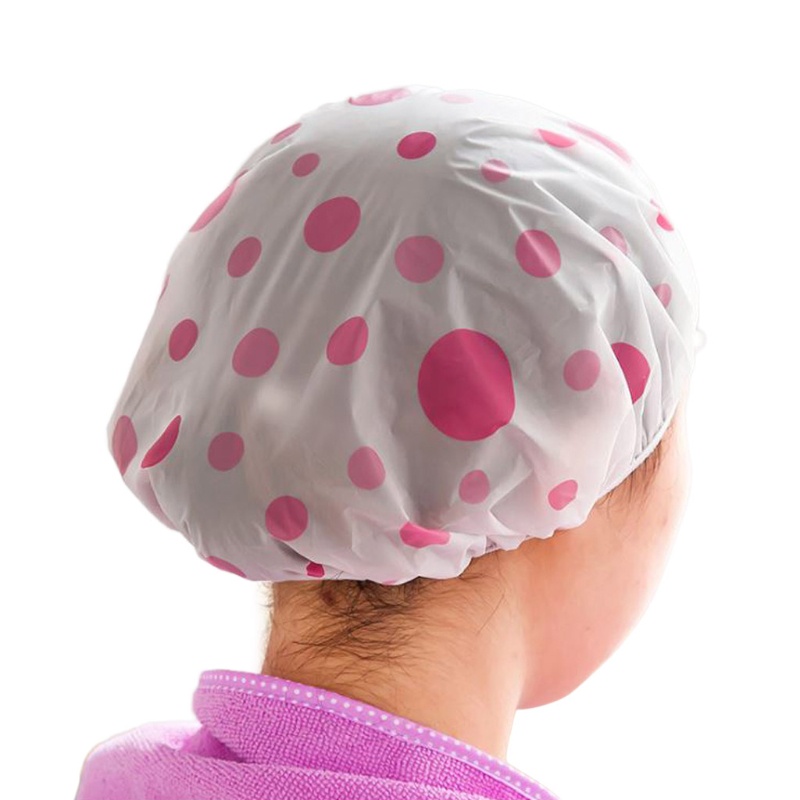 Mũ trùm tóc khi tắm mềm mại chống thấm nước họa tiết chấm bi dễ thương