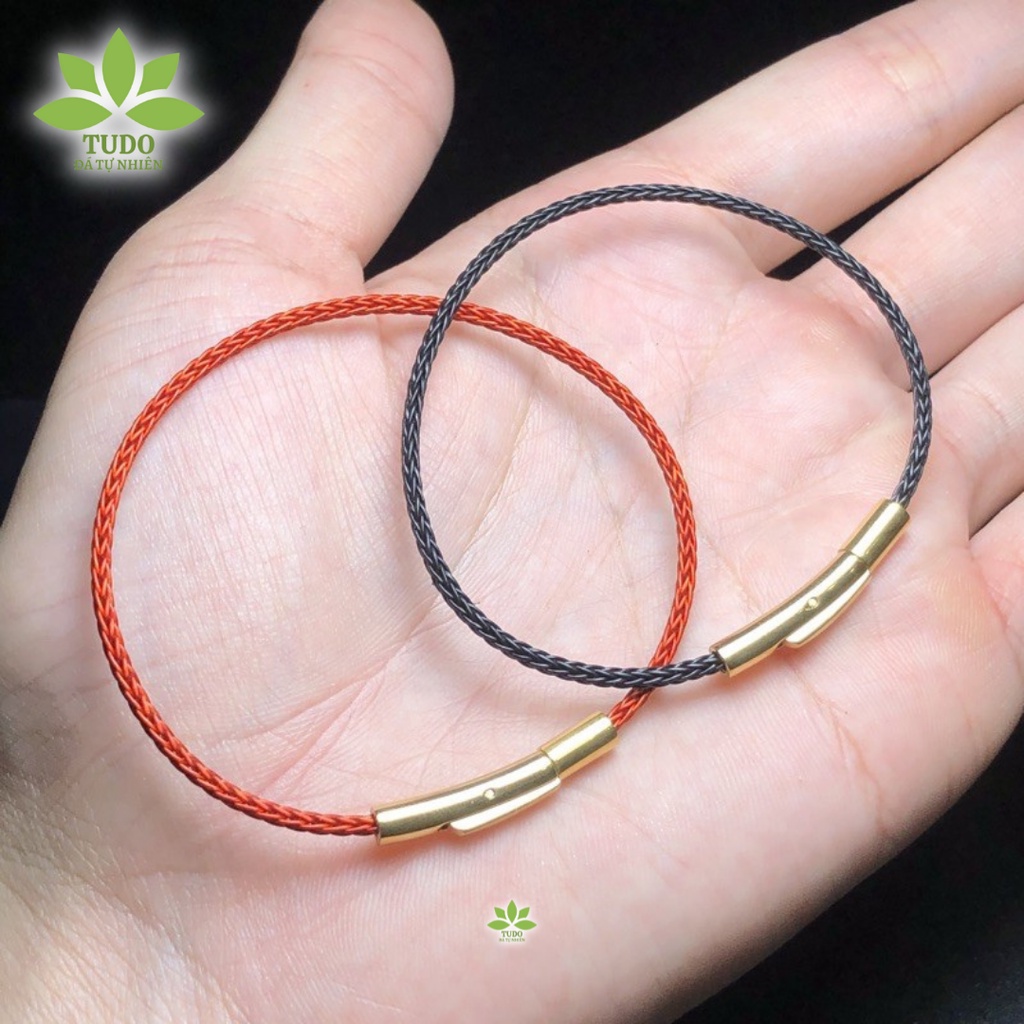 Kèm 2 Chặn Cao Su - Vòng Tay nam nữ dây thép đỏ, đen trơn chốt kim loại bền TUDO để xâu lu thống, đồng điếu, hạt vòng