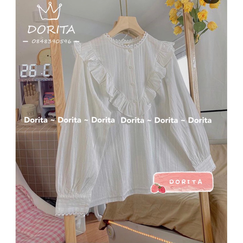 [Mã FAMAYWA giảm 10K đơn 50K] Áo sơ mi trắng viền bèo, Áo sơ mi ullzang viền bèo - Dorita Boutique | BigBuy360 - bigbuy360.vn