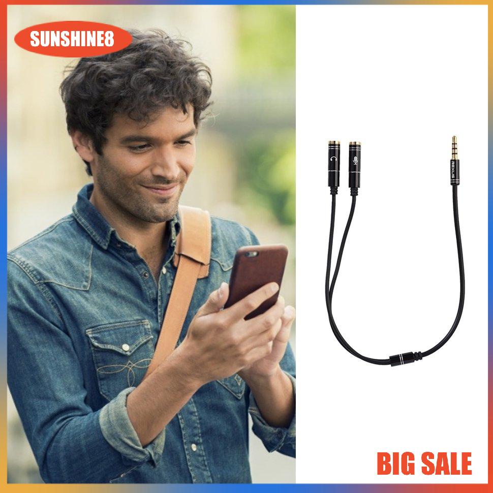 【SUN】3.5mmMIC Headphone Mic Audio Splitter Gold-Plated Aux Extension Adapter Cable