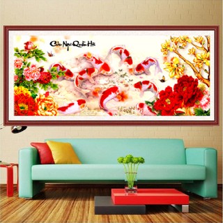 TRANH THÊU CHỮ THẬP CỬU NGƯ QUẦN HỘI LV3274 - KT 127*55CM