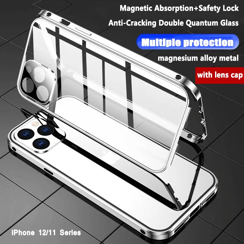 Ốp điện thoại Bằng chứng iPhone 12 Pro Max Mini 11 Pro Max iPhone X XS XR Số Điện thoại Max Casing đôi mặt trong kính nam lục, tủ khóa với hộ vệ thấu kính kim loại.
