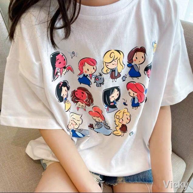 Bộ công chúa trẻ em Váy hè 2021 Phiên bản Hàn Quốc Cô gái cỡ vừa Phim hoạt hình Bạch Tuyết In áo thun tay ngắn