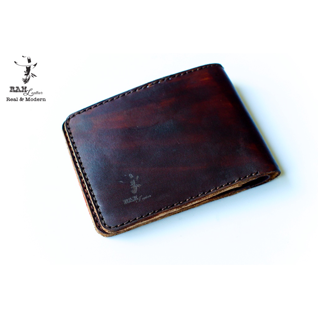 Ví nam nữ RAM Leather handmade da bò Italia Vegtan nâu đậm vintage