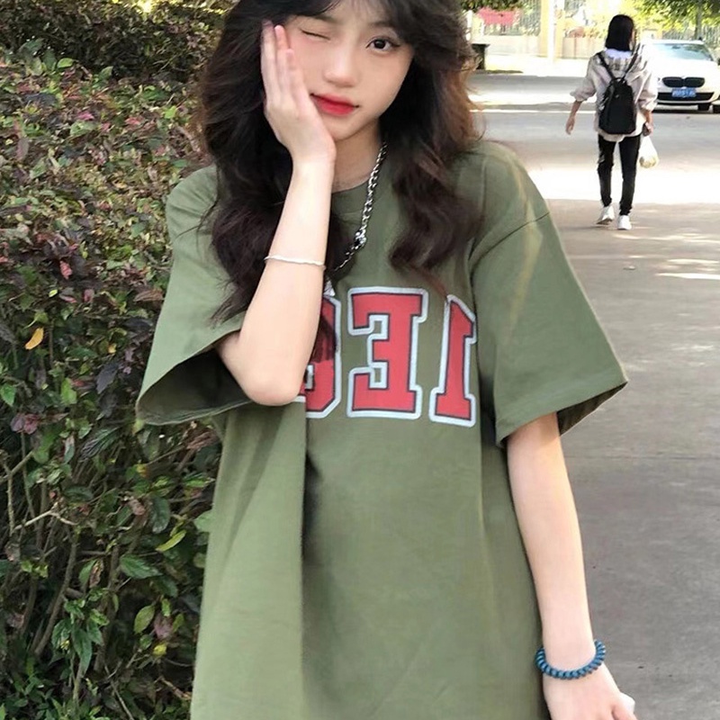 SUXI Áo Thun Tay Ngắn Cổ Tròn Dáng Rộng In Chữ Đơn Giản Trẻ Trung Hợp Thời Trang Hè