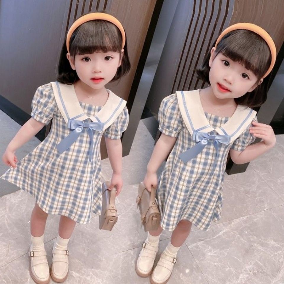 Đầm công chúa tay ngắn họa tiết sọc caro thời trang mùa hè phong cách Hàn Quốc mới cho bé gái