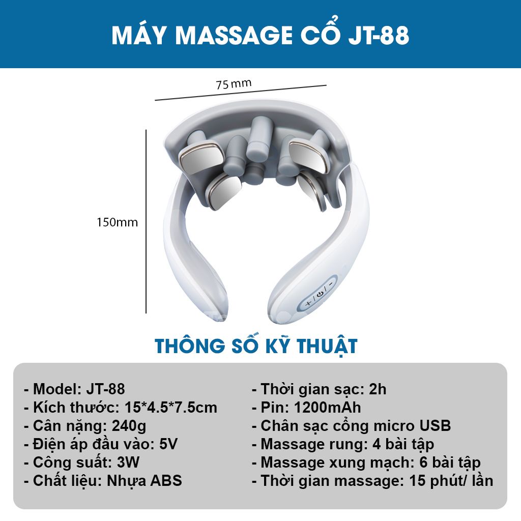 Máy massage cổ vai gáy Takara JT88, mát xa xung điện với 5 điểm rung trị liệu chuyên sâu BH 12 tháng