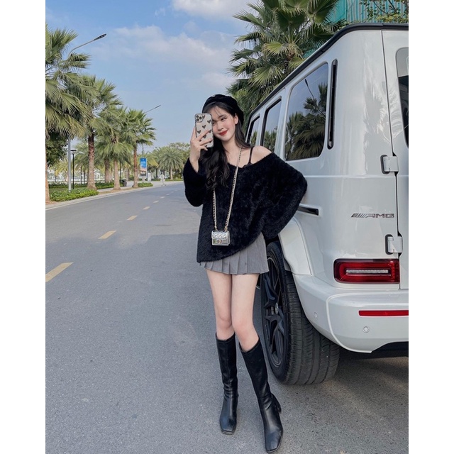 Áo len lông cổ tròn măc đuoc lệch vai | BigBuy360 - bigbuy360.vn