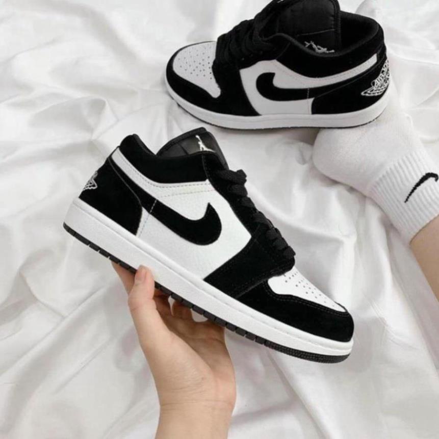 Giày jordan cổ thấp màu đen trắng, giày jd panda thấp hàng cao cấp, full bill box, phụ kiện