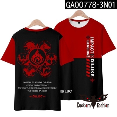 Áo Thun Tay Ngắn Cổ Tròn In Hình Diluc Klee Eula Ganyu 3D Cho Nam Nữ