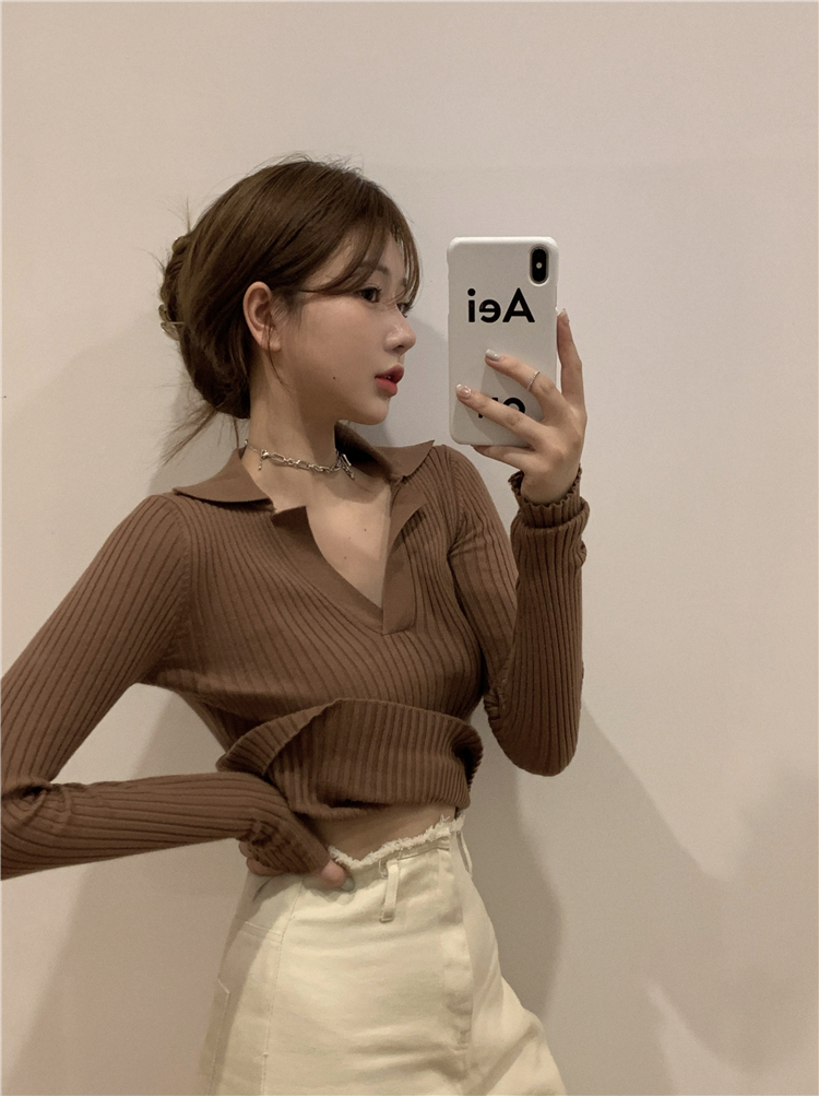 Áo kiểu ngắn tay dài cổ polo chữ V ôm dáng mẫu 2021 thời trang mùa thu mới quyến rũ dành cho nữ WD1424 | BigBuy360 - bigbuy360.vn