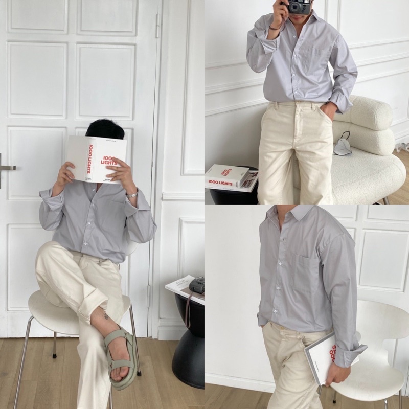 ÁO SƠ MI NAM - HEE BY OHI - Màu Xám Ghi Nhạt Cotton 100% (heebyohi)