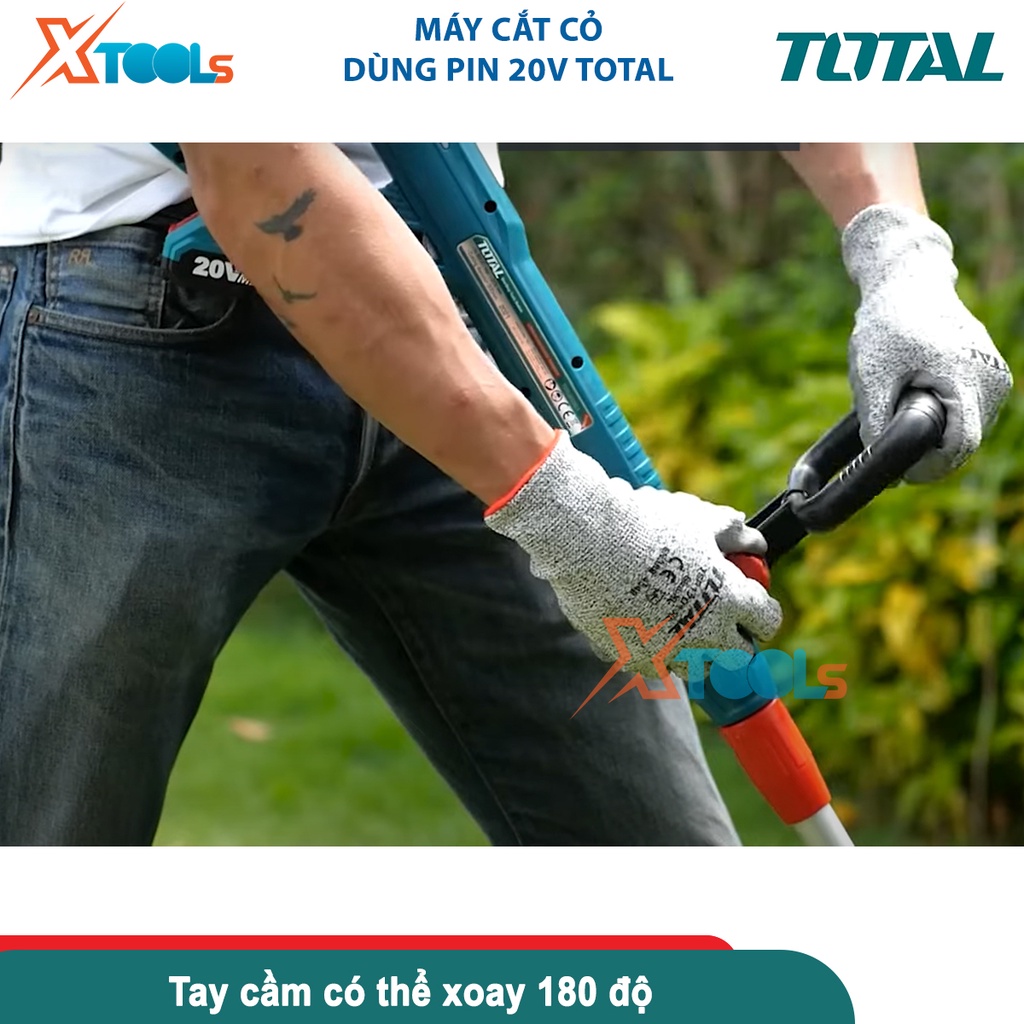 Máy cắt cỏ dùng pin Lithium-Ion 20V TOTAL TGTLI20301 (kèm pin và sạc), dây cước 1,6mm xoắn [CHÍNH HÃNG][XTOOLS]