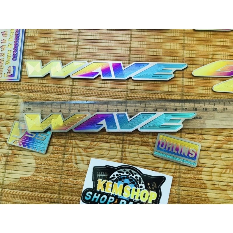 Chữ Wave Alpha Titannium Gr5 18cm Sẵn Keo Dán 3M