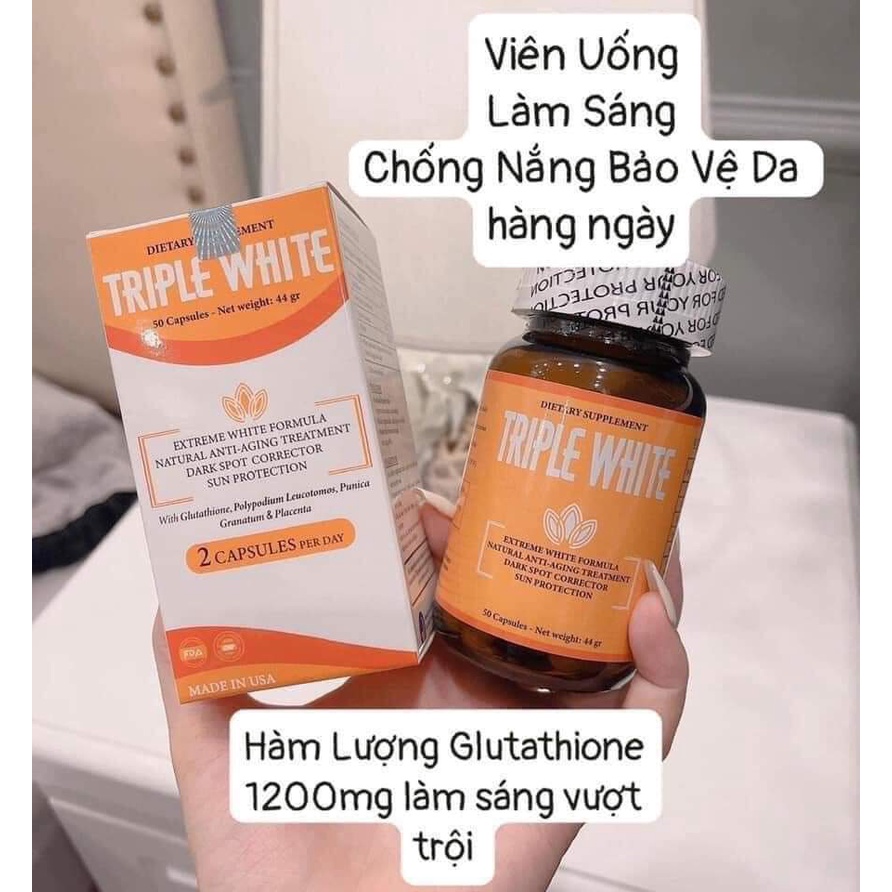 Viên Uống Trắng Da Triple White USA Glutathione 1200mg,Triết xuất Lá Cây Dương Xỉ 350mg,Lựu Đỏ 100mg,Nhau Thai Cừu 100mg