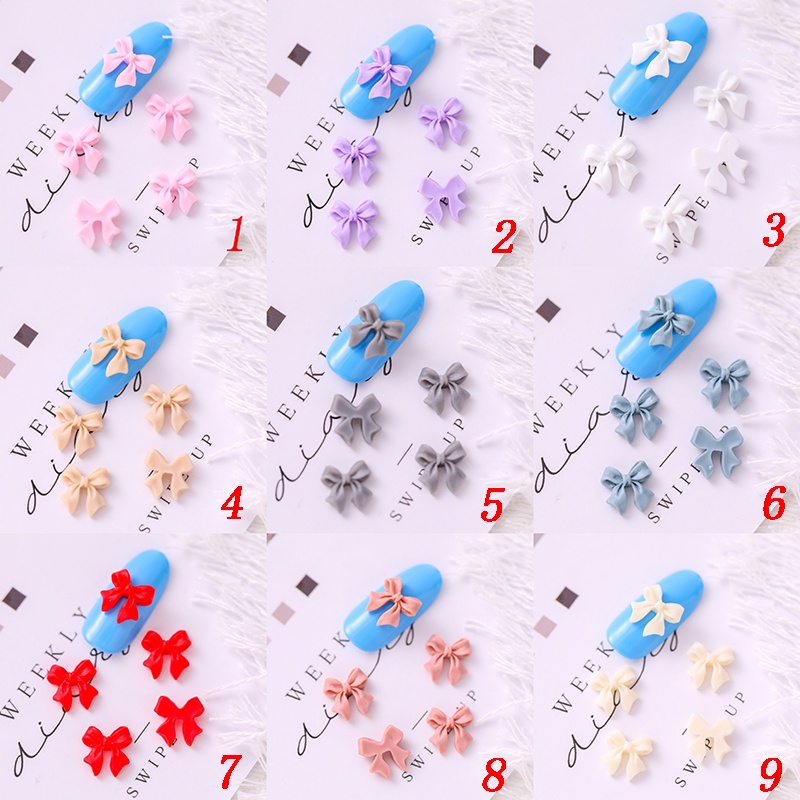 Set 2 phụ kiện nơ màu trơn đính móng tay xinh xắn cho nữ