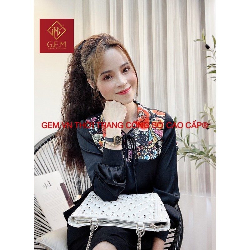 [BÁN BUÔN&amp;LẺ] Áo sơ mi nữ chất lụa phối hoa - áo kiểu thời trang - dễ phối hợp chân váy và các loại quần thời trang