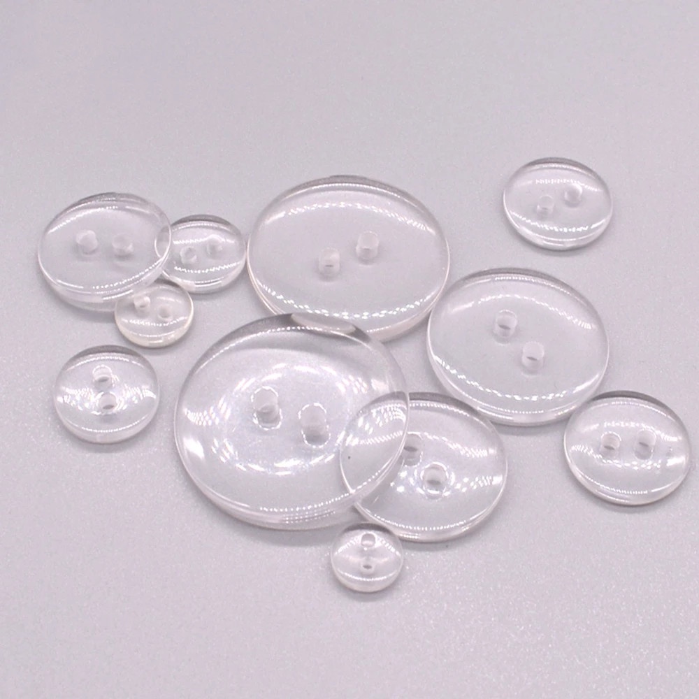 Set 100 Nút Nhựa Trong Suốt Hai Lỗ 9- 25mm Làm Đồ Thủ Công Diy