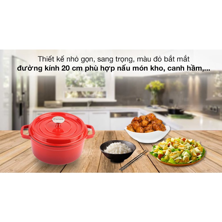 Nồi gang đúc tráng men Rapido - Size 20-22-24cm- HÀNG CHÍNH HÃNG-BẢO HÀNH TOÀN QUỐC