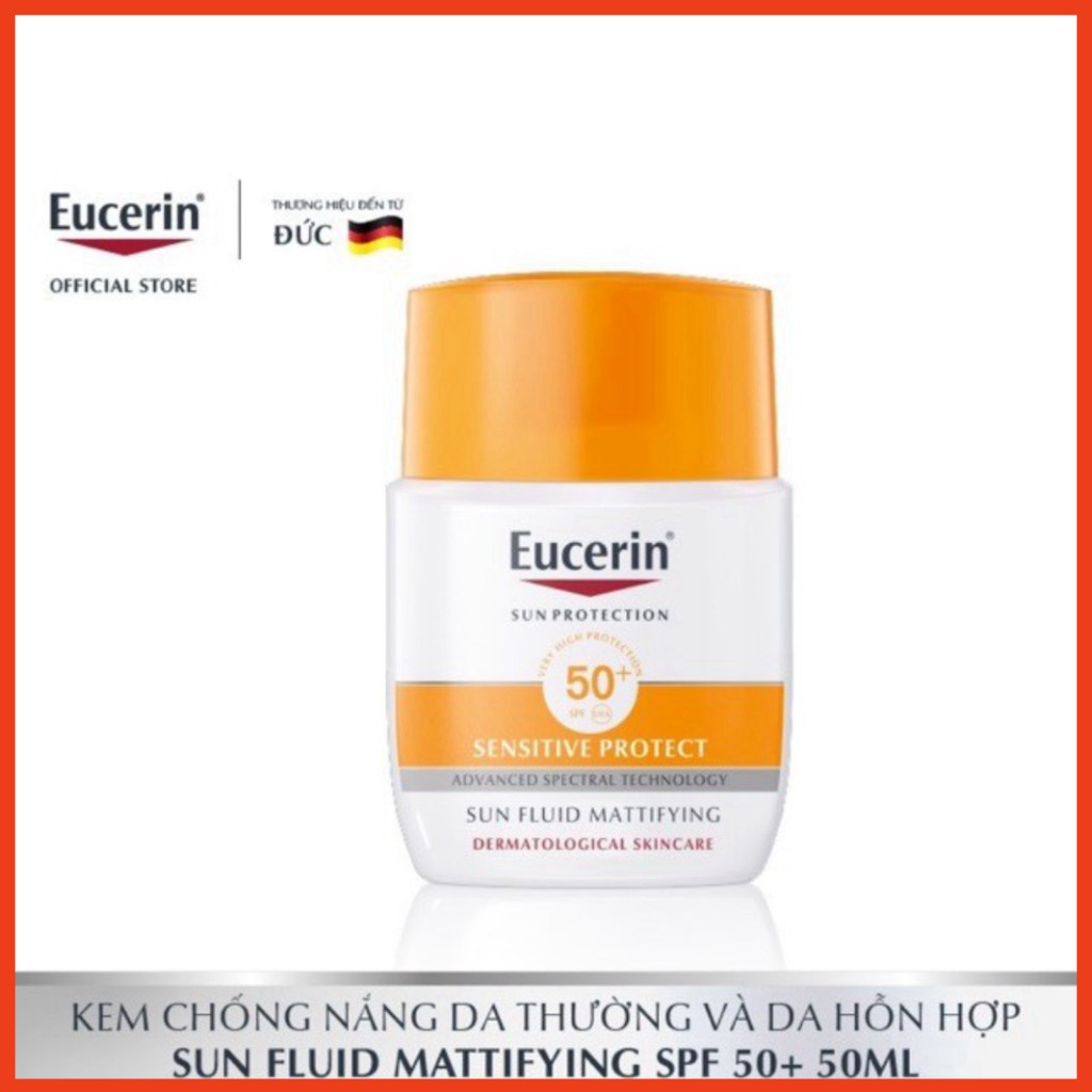 [CHÍNH HÃNG] Kem chống nắng Eucerin cho mọi loại da Eucerin Sun Fluid Mattifying SPF50+ 50ml tặng gel rửa mặt da nhờn mụ