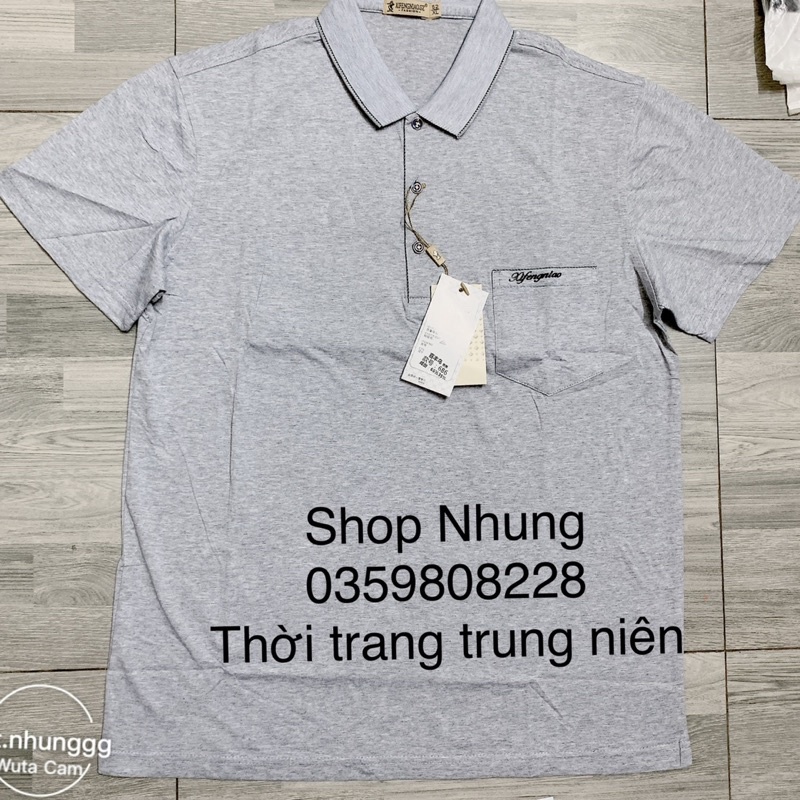 ÁO PHÔNG áo thun nam trung niên cộc tay cổ bẻ có túi góc