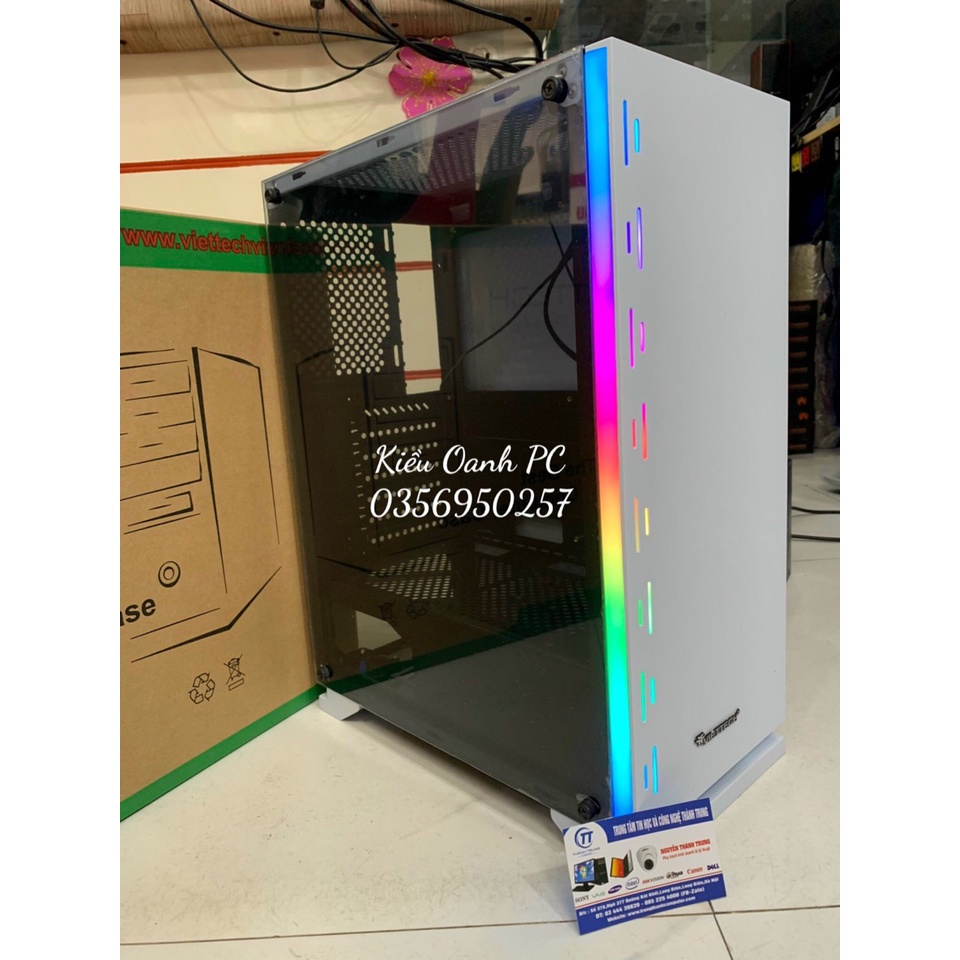 Vỏ Case (Vỏ máy tính) Gaming Viettech X19 Trắng, Đen Sẵn Dải LED RGB - Hàng Chính Hãng Giá Tốt
