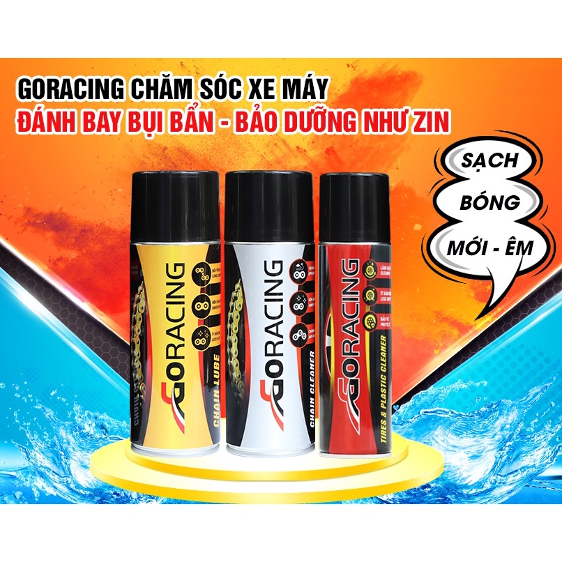 Combo Goracing: Vệ sinh sên, Bảo dưỡng sên, Chăm Sóc nhựa nhám, Dưỡng bóng dàn áo, Nước làm mát