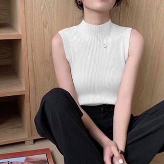 Áo len gân ba lỗ cổ cao sát nách ôm sát body trơn basic - Order taobao quảng châu