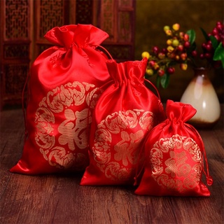 Túi dây rút gấm lụa màu đỏ may mắn