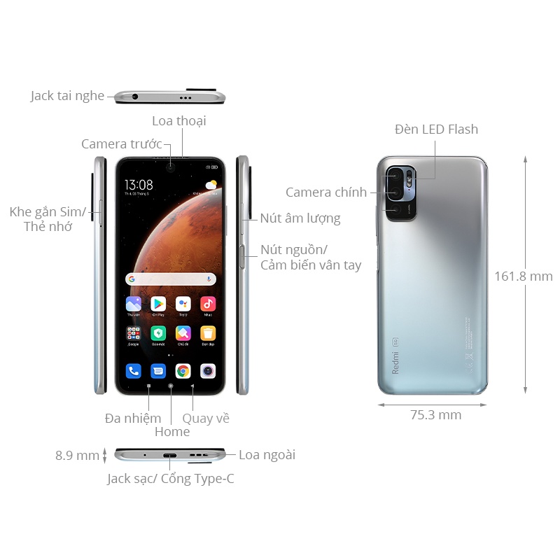 Điện thoại Xiaomi Redmi Note 10 5G 4GB/128GB Màu Xám GRAY - Hàng Chính Hãng