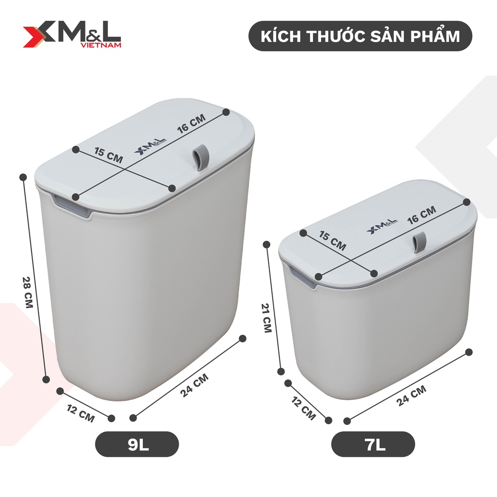 Thùng rác treo tủ bếp có nắp đậy thông minh 7L - 9L M&amp;L 546 - Sang trọng, thanh lịch