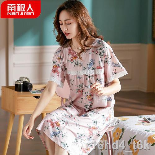 Bông phương thức cao cấp dành cho người trung niên và tuổi mùa hè bộ đồ ngủ 100% cotton lụa pijama nữ ngắn tay plu