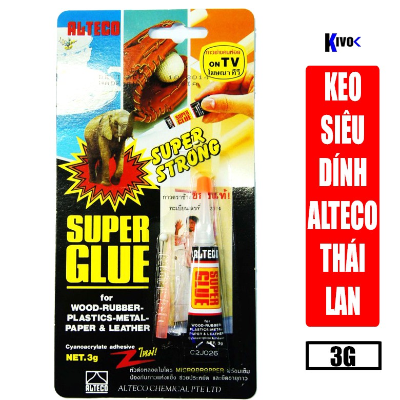 Keo Dán Đa Năng Siêu Dính Siêu Chắc Chắn Super Glue Alteco Con Voi Super Strong Thái Lan 3g- Keo Dán Gỗ, Nhựa,..- Kivo