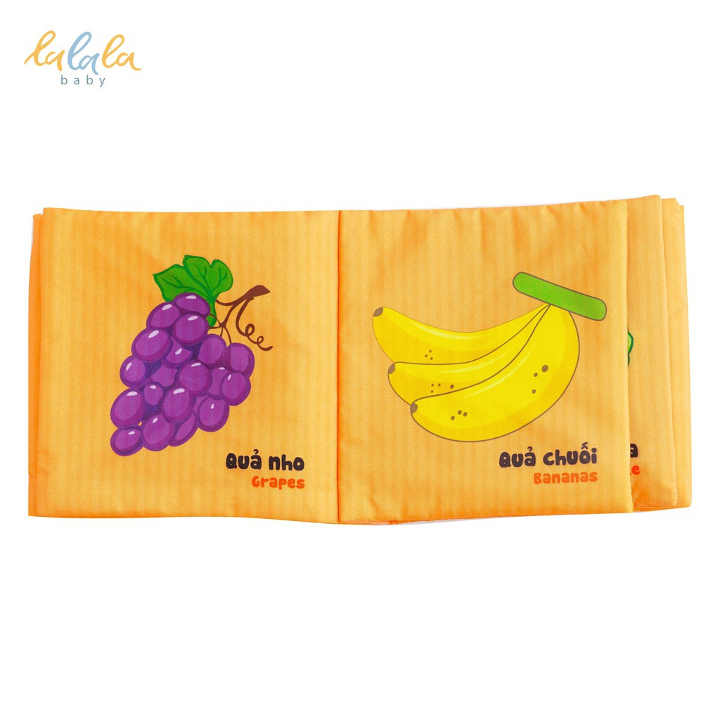 [Chính Hãng] Sách vải Lalala baby, kích thích đa giác quan chủ đề Hoa quả, Kích thước 15x15cm 12 trang