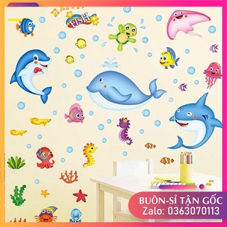Đề can dán tường thế giới động vật dưới nước cho bé, hình sticker decal dán tường cho bé cá động vật dưới nước