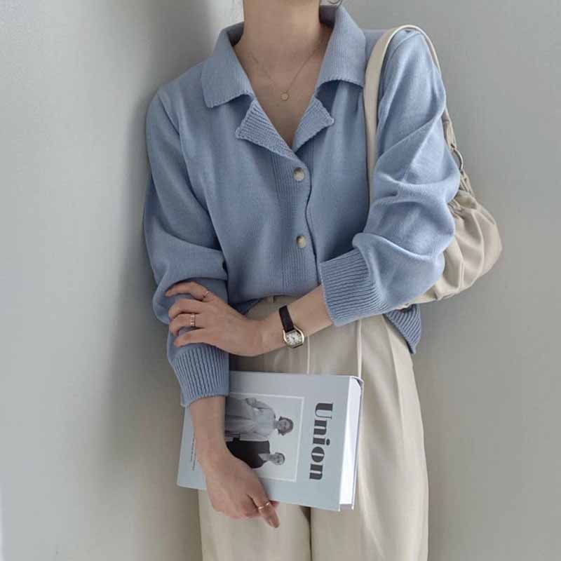 Áo khoác cardigan dệt kim tay dài thiết kế thanh lịch 46105