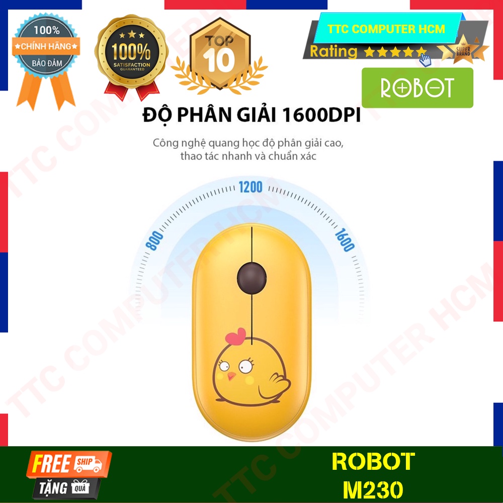 ROBOT M230 | Chuột Tĩnh Âm Không Dây ROBOT M230 Họa Tiết Hoạt Hình Trẻ Trung Độ Phân Giải 1600 DPi - HÀNG CHÍNH HÃNG