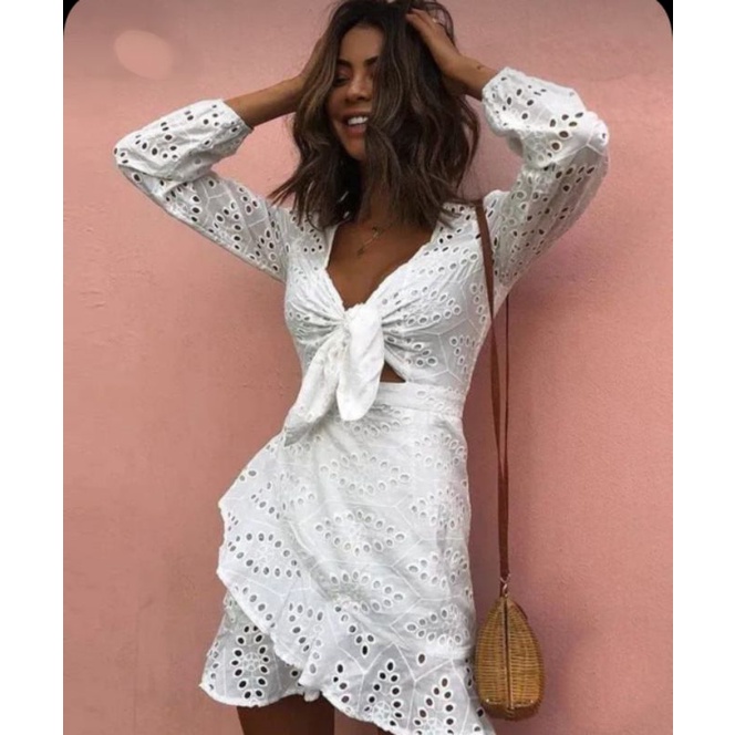 Đầm Trắng Nơ Ngực sz M