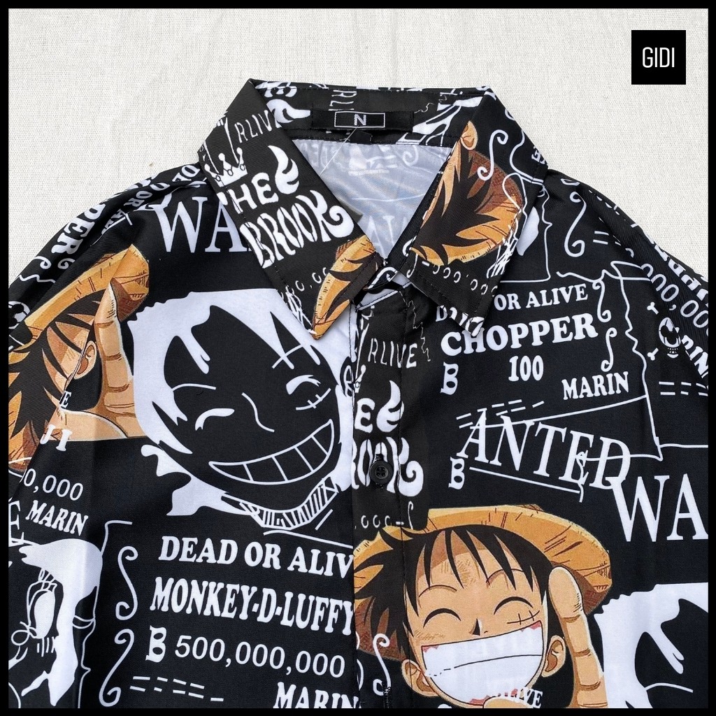 Áo Sơ mi hoạ tiết LUFFY tay lỡ Nam Nữ Unisex vải lụa ảnh thật, thoáng mát, không nhăn