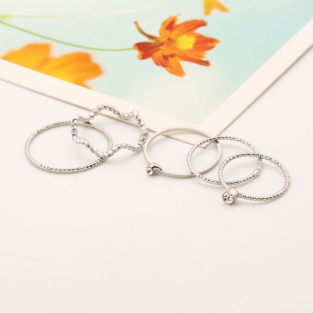 Set 5 Nhẫn Đeo Tay Kim Loại Phong Cách Đơn Giản Cho Nữ