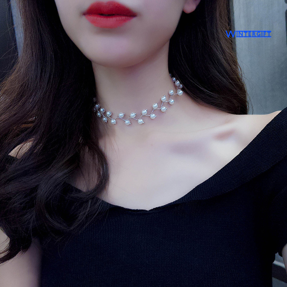 Vòng Cổ Choker Ngắn Đính Hạt Ngọc Trai Giả Thời Trang Mùa Đông Cho Nữ