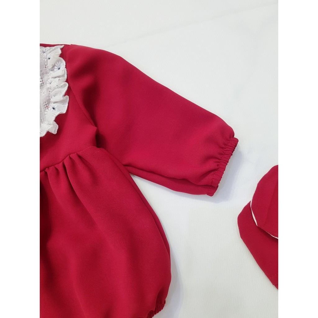 Bodysuit áo liền thân đỏ thiết kế cao cấp cho bé gái sơ sinh đến 13kg tặng kèm mũ và giày vải - Riokids BD3