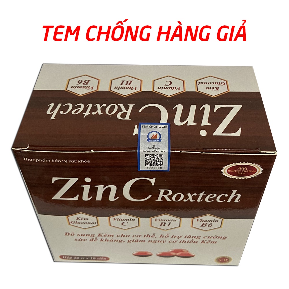 Viên kẽm ZinC Roxtech, vitamin C, B tăng cường sức đề kháng, tăng sức khỏe - 100 viên