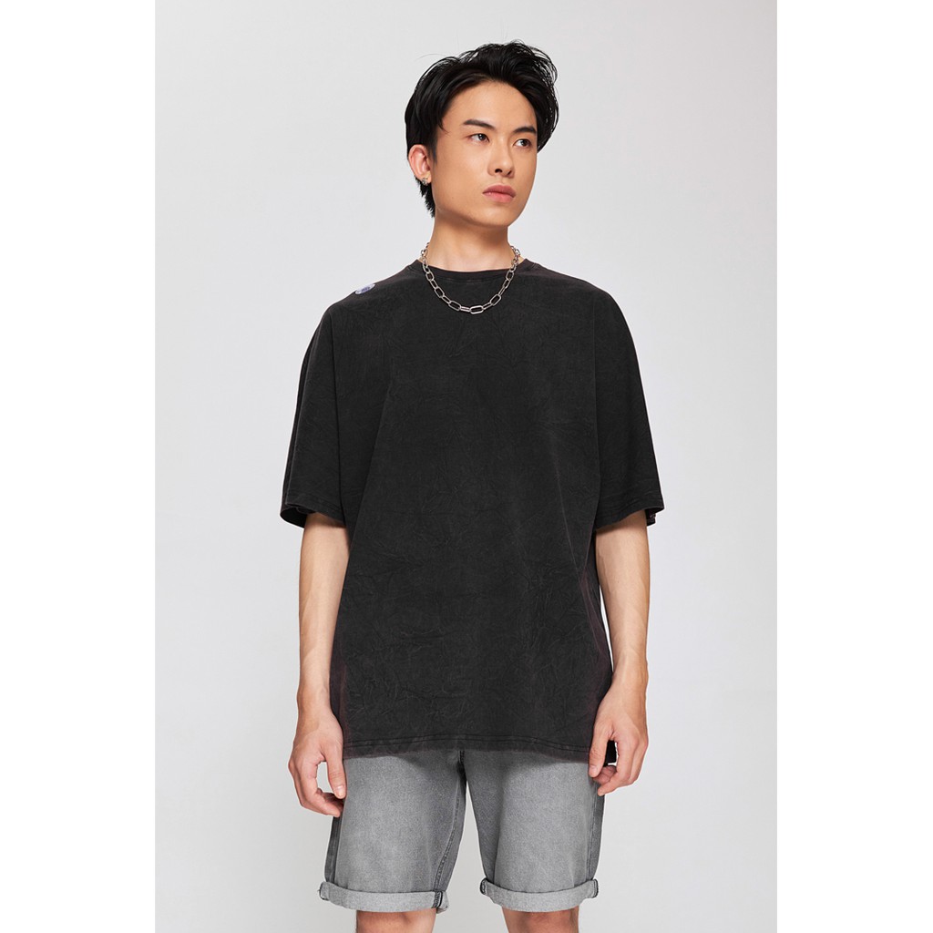 Áo Thun BOO Nam Oversize Dáng Rộng 100%Cotton Vải Xước Cổ Điển In Hình "Vân Tay"