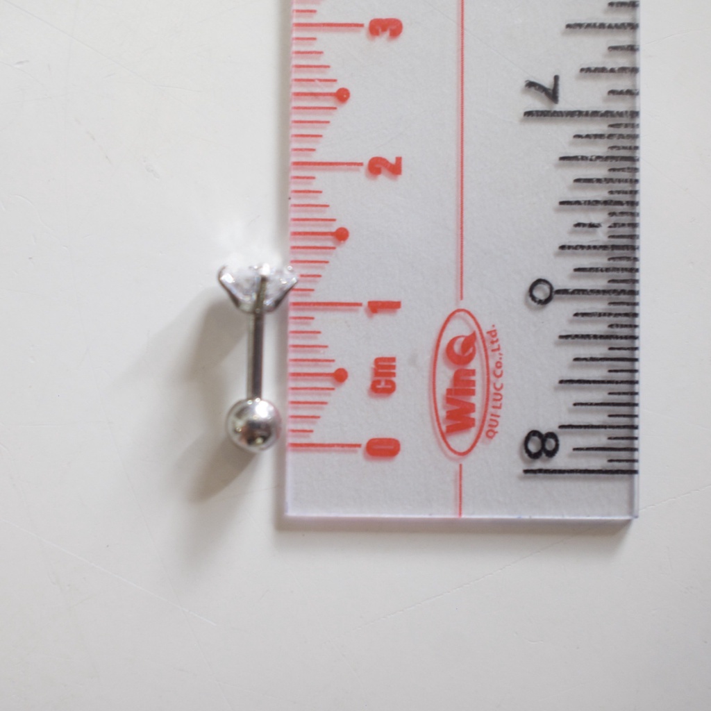 [1 Chiếc] Khuyên Tai Titan Đá Trắng Vuông Zircon Unisex Màu Bạc Đuôi Bi Không Gỉ Sét Không Ngứa Bông Tai Julies Box 66