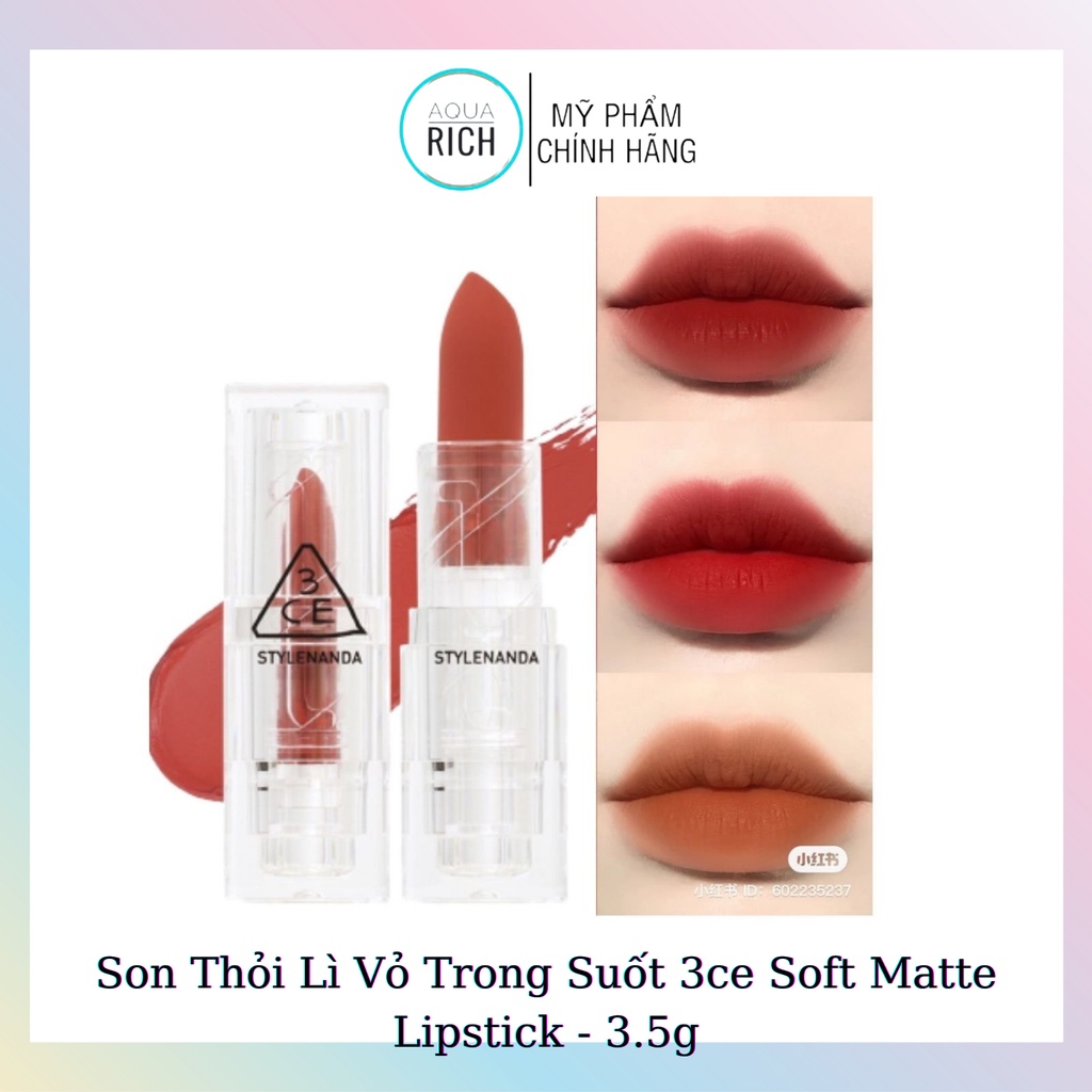 Son Thỏi Lì Vỏ Trong Suốt 3ce Clear Layer Soft Matte Lipstick - 3.5g