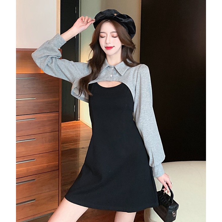 Set váy đầm nữ 2 món cài cúc đen nâu Ylydress freesize dáng A tôn dáng phong cách ulzzang hàn quốc C644 | BigBuy360 - bigbuy360.vn