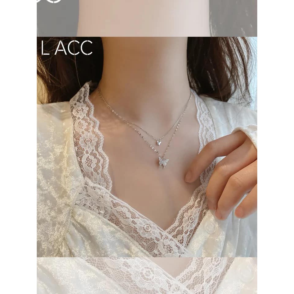 Dây chuyền bạc nữ dây đôi hồ điệp,Dây chuyền hồ điệp xinh bạc 925-Minh Tâm Jewelry