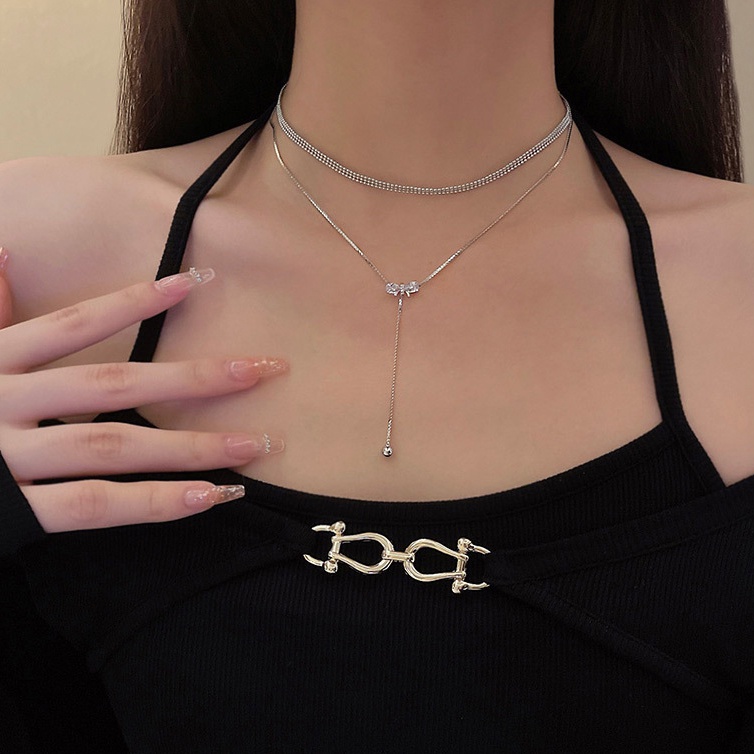 Dây chuyền Vòng cổ hai sợi nơ đính đá cao cấp dành cho nữ VV43